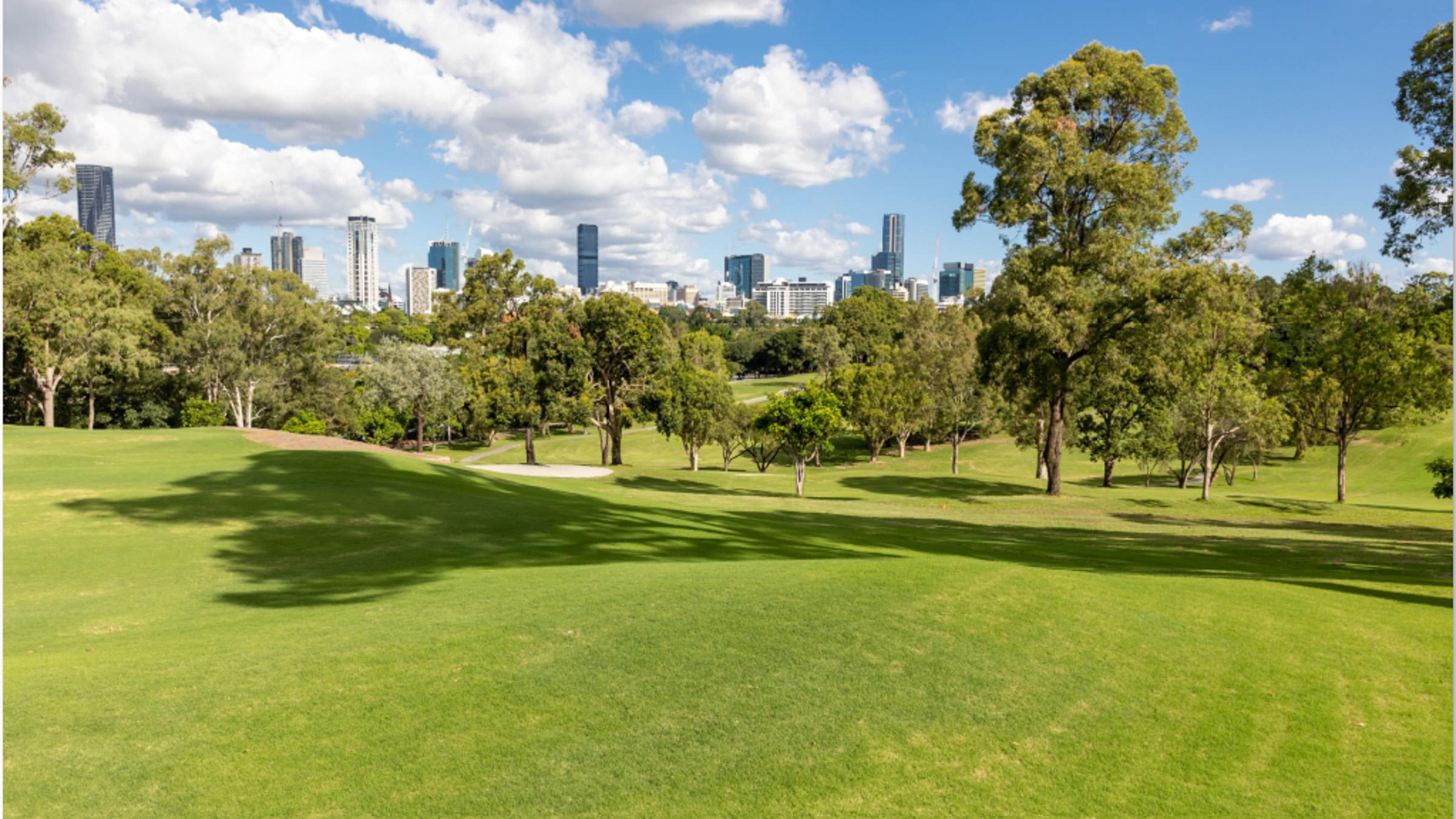 View across the green hills of Victoria Park on a sunny afternoon