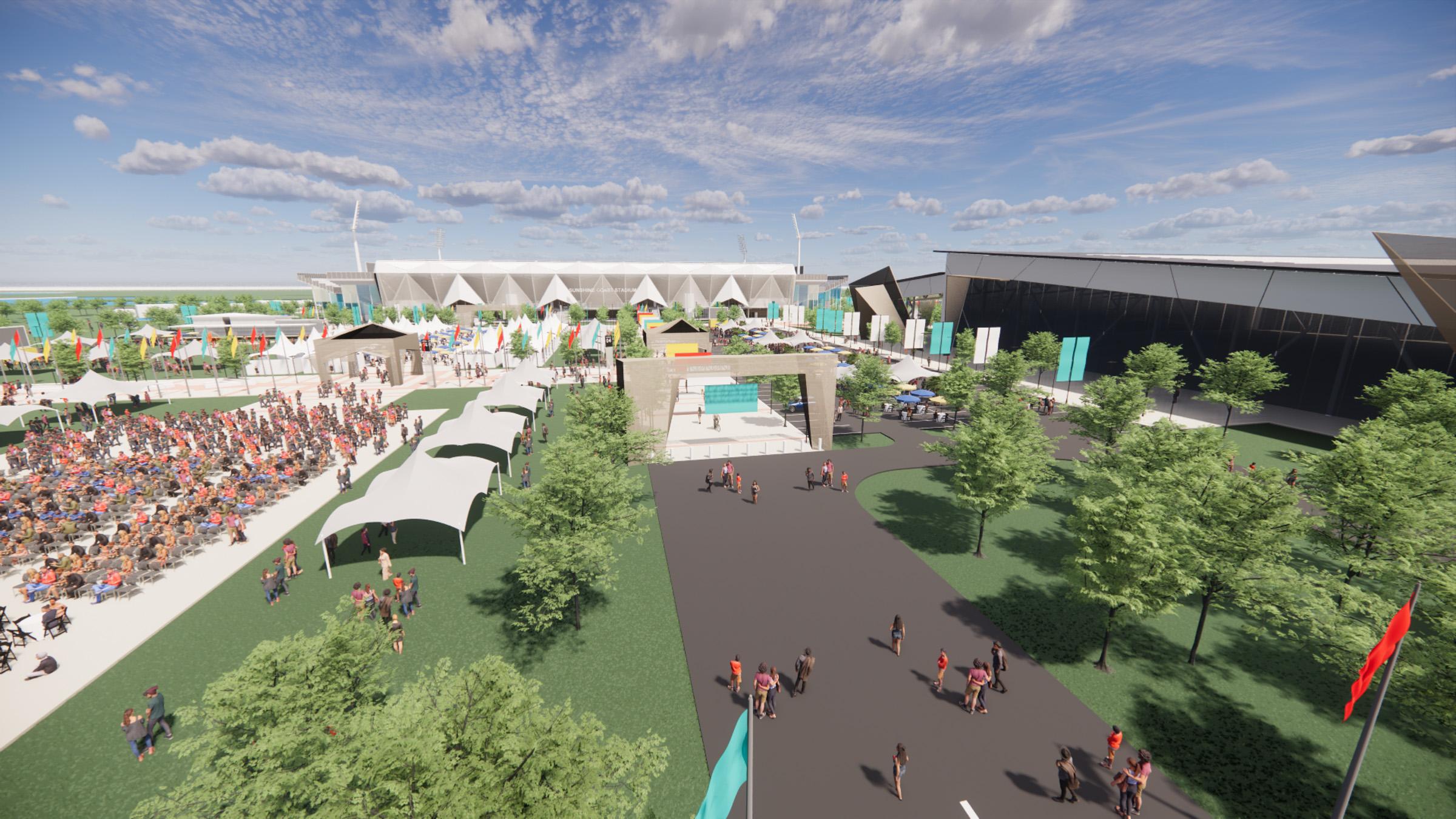 Computer-render of event being held outside of Sunshine Coast Stadium